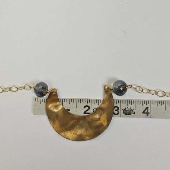 14/20 14k GF Gold Filled Necklace Hammered Crescent Half Moon Faceted AB Crystal - Picture 9 of 15